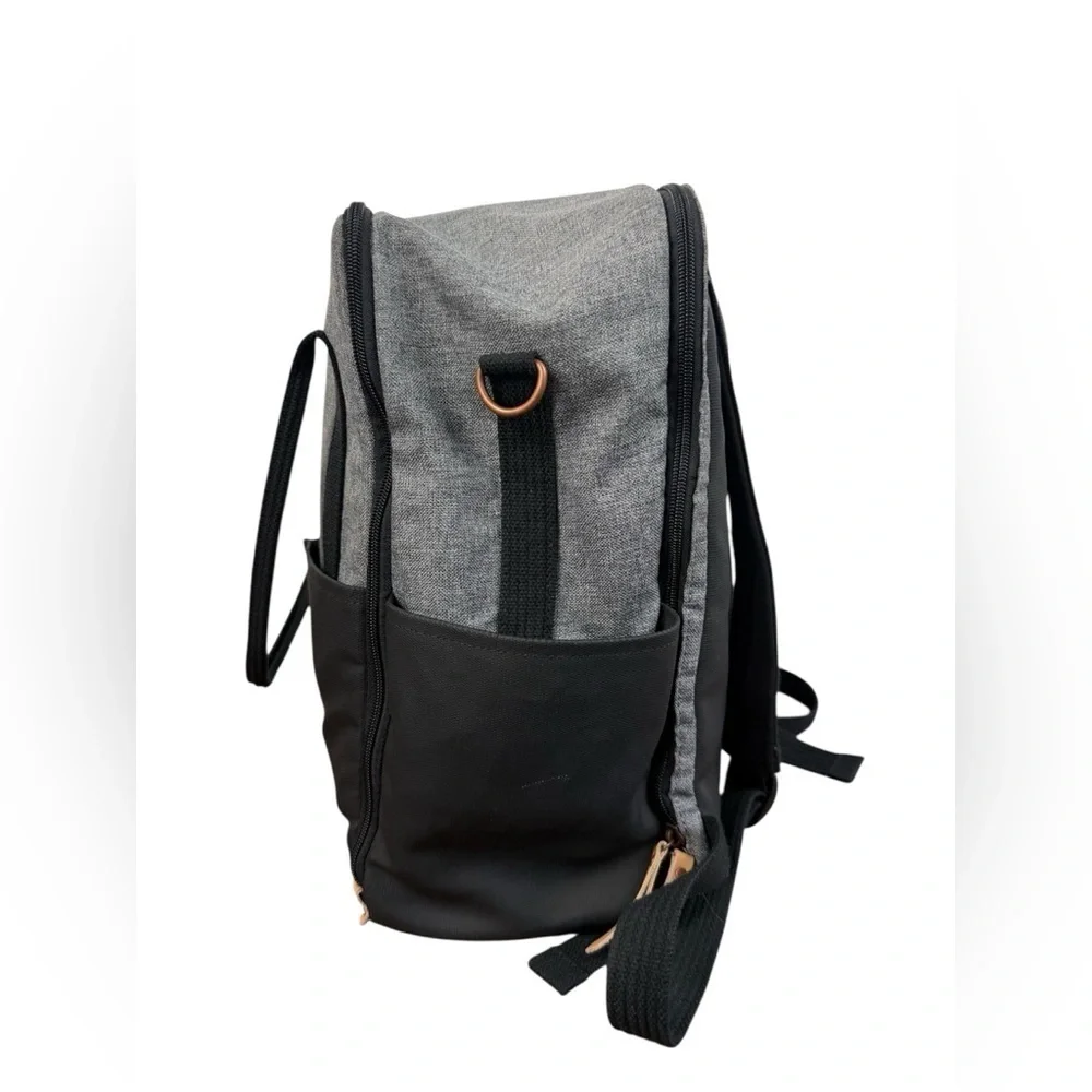 Petunia Pickle Bottom gray & black backpack shoulder diaper bag.